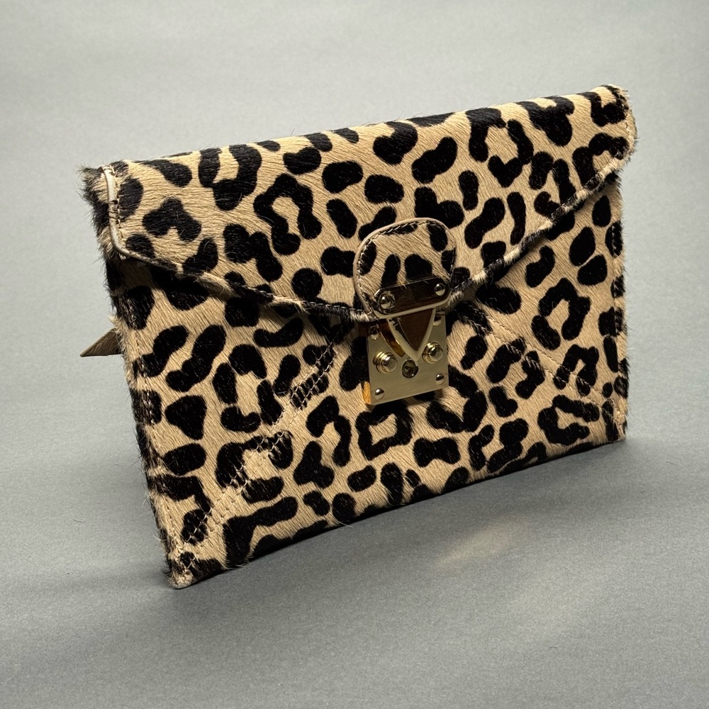 Rachael Ruddick Leopard Calf Hair Clutch | Haircalf Envelope Bag | Gold Hardware